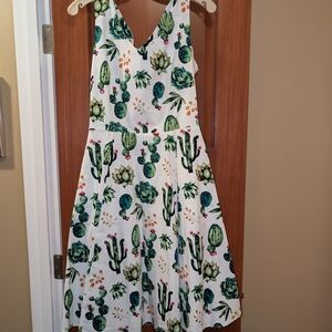 Floral Cactus Print Midi Dress